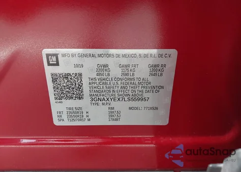 2020 Chevrolet Equinox Awd Premier 2.0L Turbo из США, поврежденный, VIN 3GNAXYEX7LS559957